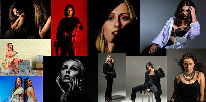 Collection of artistic portrait photographs arranged in a grid mosaic.