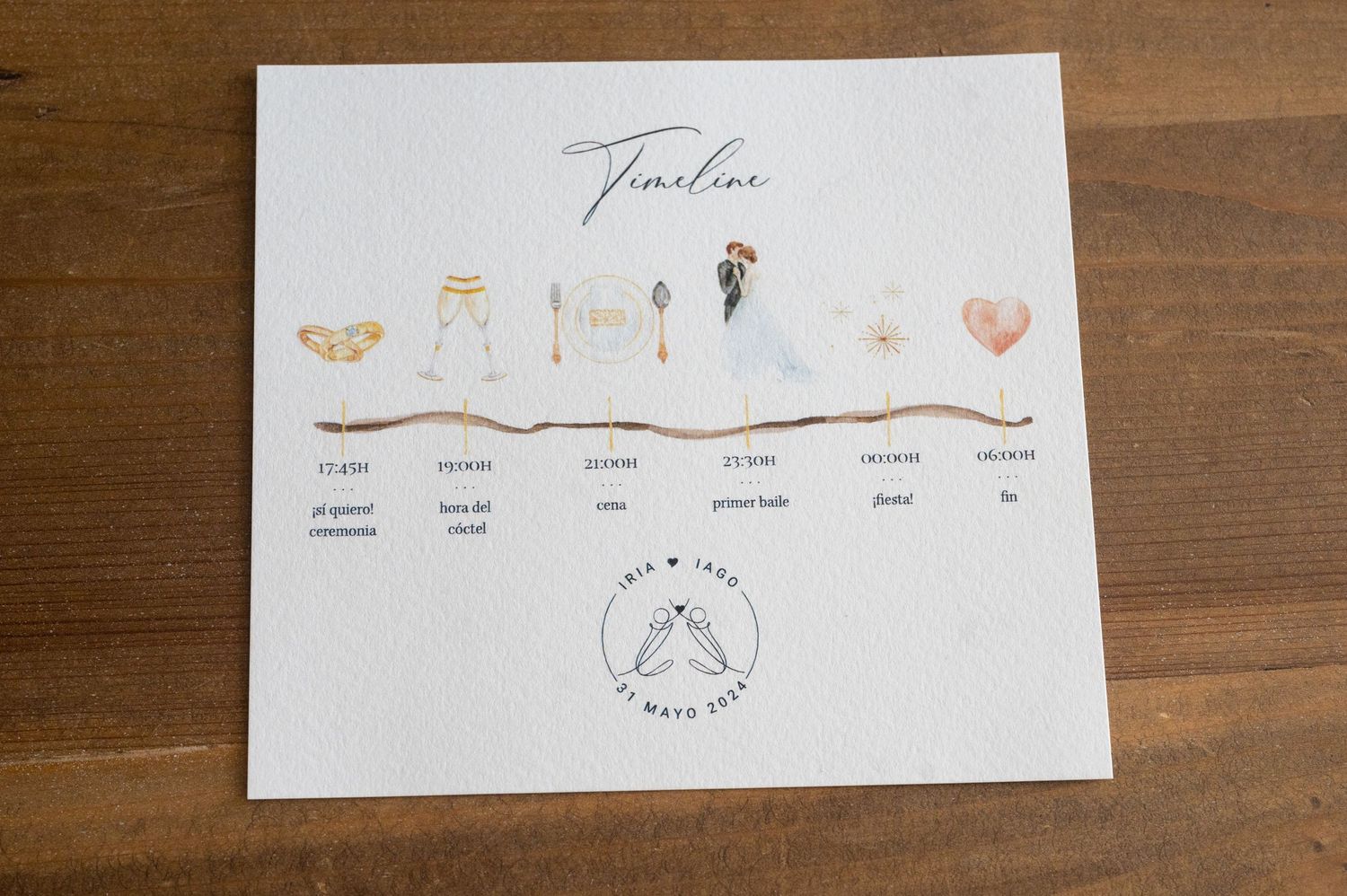 Delicate watercolor illustrations of branches, flowers, and wine glasses on white paper laid out on a wooden surface.