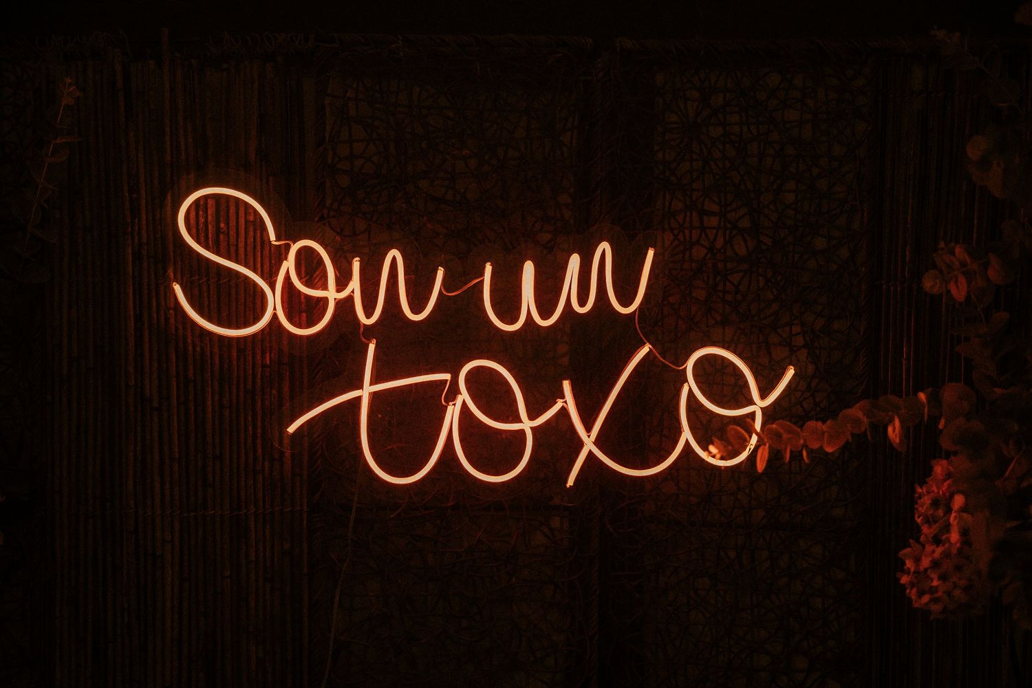 Glowing red neon text signs displayed against a dark background in a decorative cursive style.