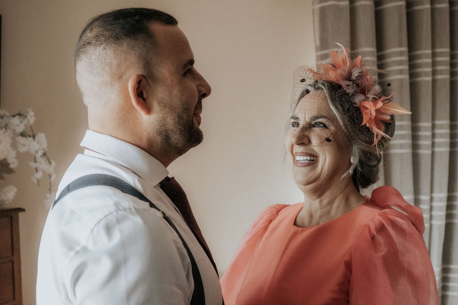 Wedding couple shares joyful moments together in a series of candid shots showing laughter and intimacy.