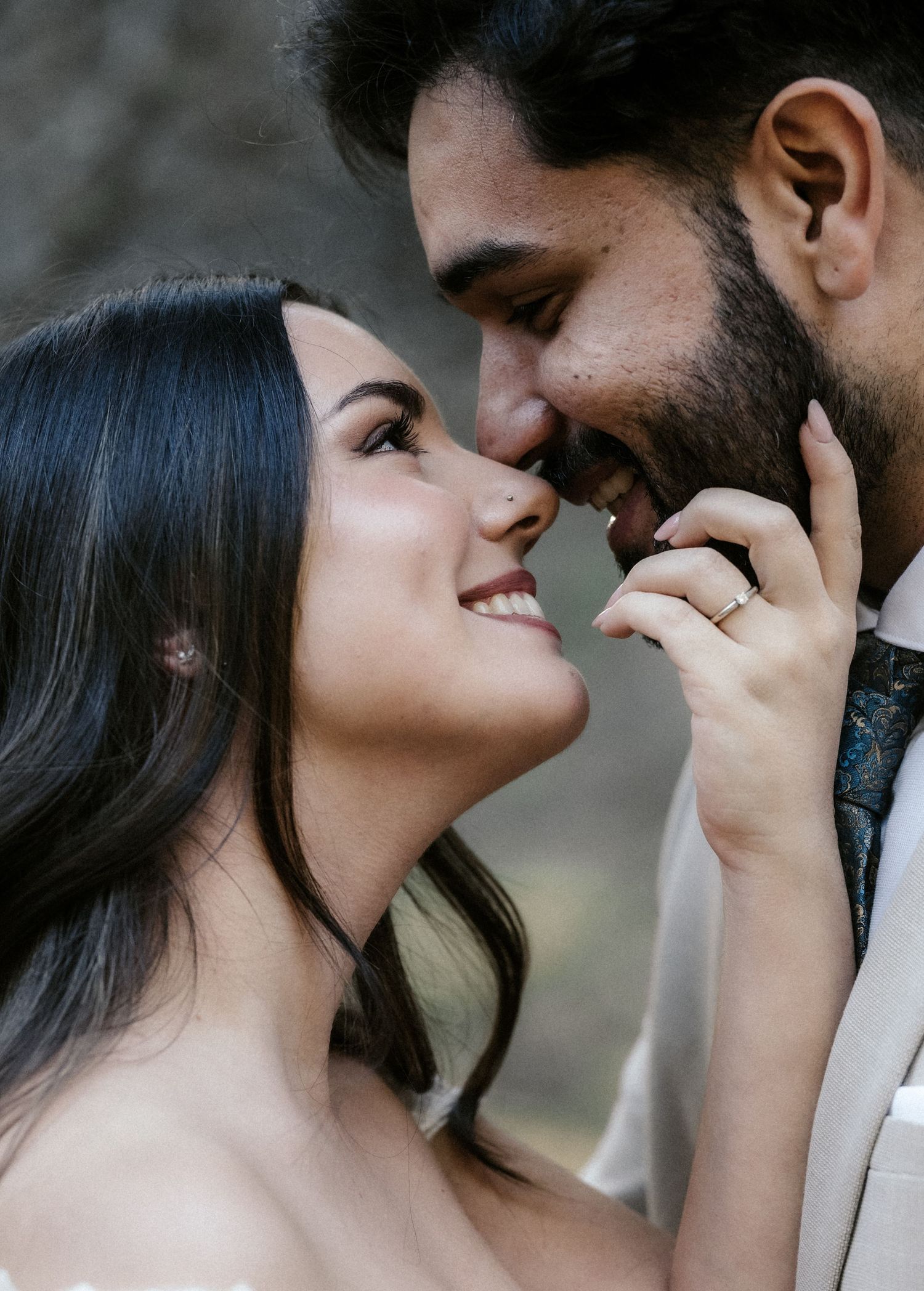 A series of intimate close-up shots showing tender moments between a couple.