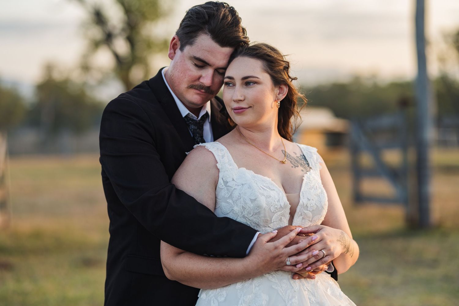 Bride and Groom Hugging