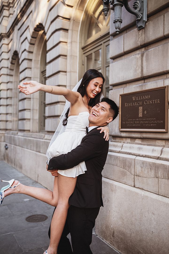 Creative, modern, and romantic New Orleans wedding couple portraits with candid, timeless photography capturing love and real moments
