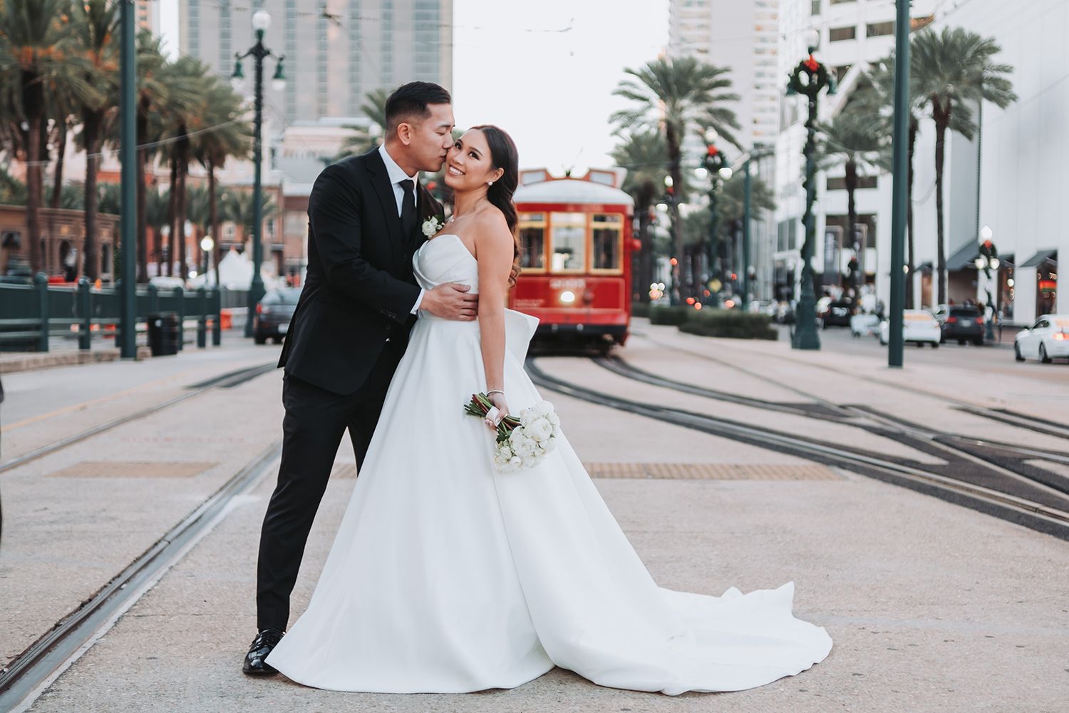 Creative, modern, and romantic New Orleans wedding couple portraits with candid, timeless photography capturing love and real moments