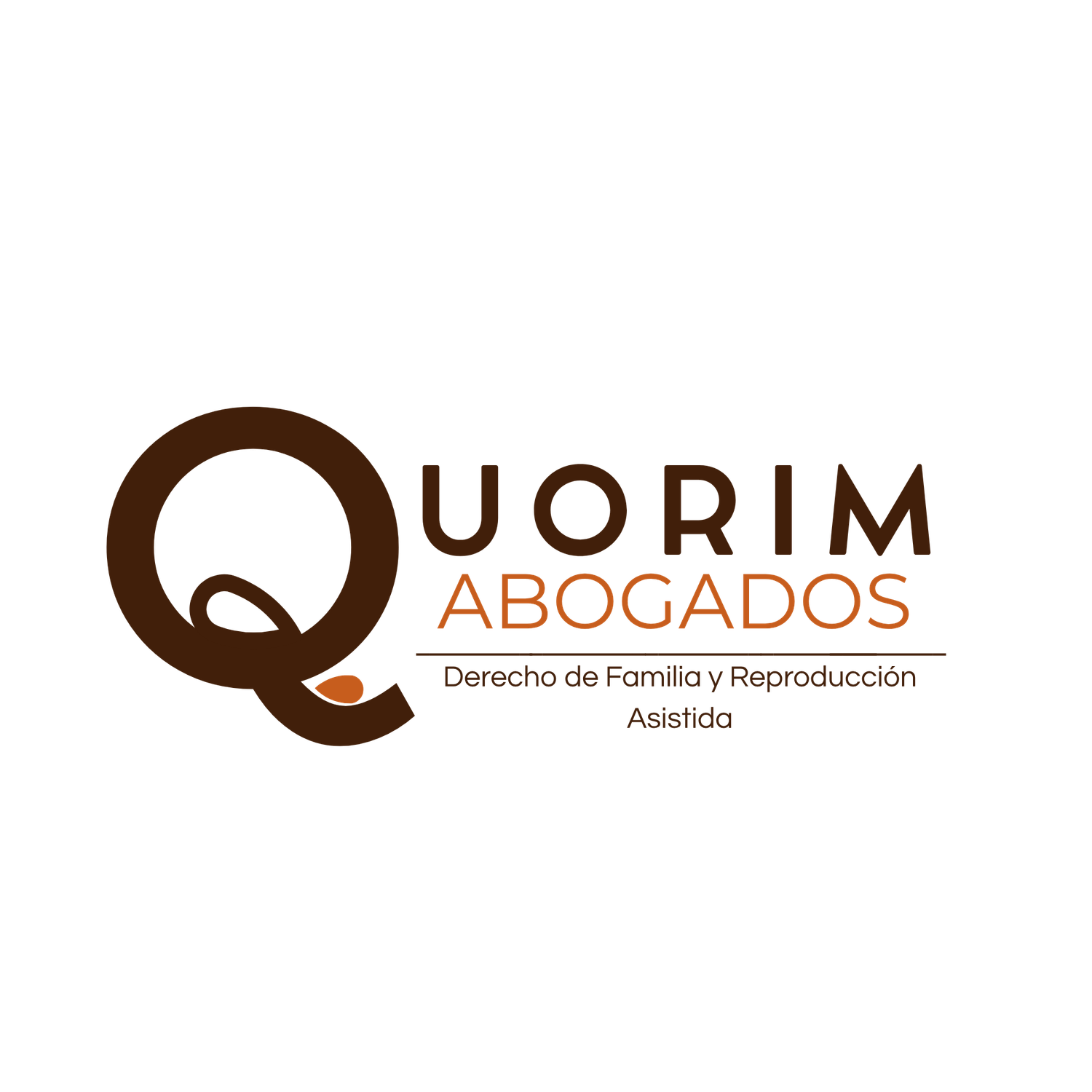 Quorim Abogados logo specializing in Family Law and Assisted Reproduction, featuring a stylized Q in brown tones.