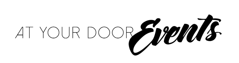 Elegant script text logo reading 'At Your Door Events' in black.