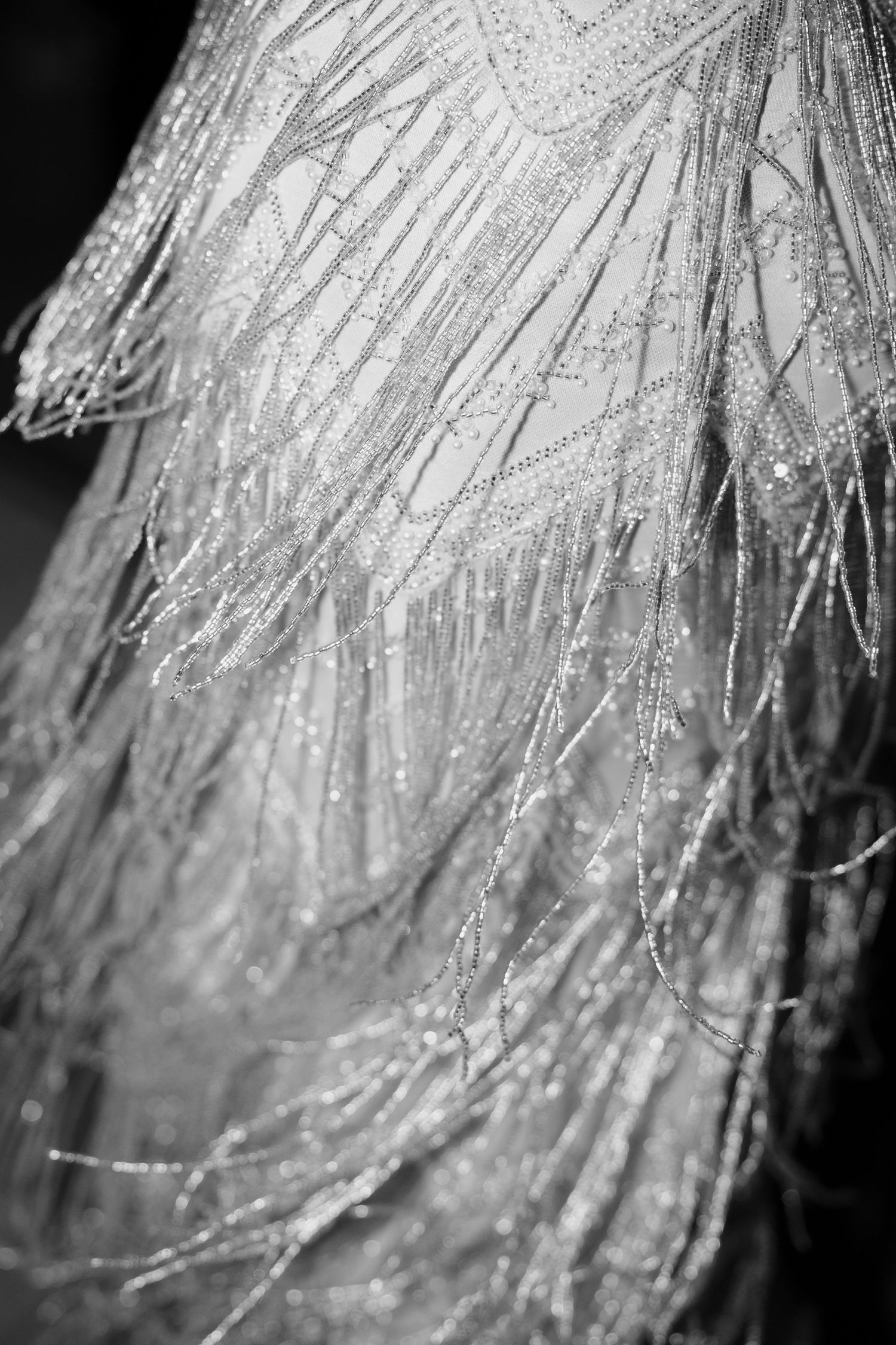 Close-up black and white macro photograph showing delicate, wispy fibers or threads with a soft, ethereal quality.