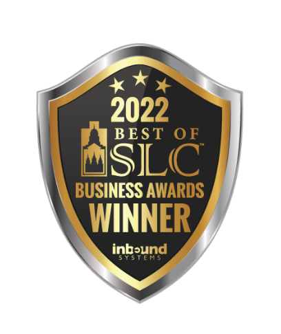 2022 Best of SLC Business Awards Winner shield badge by Inbound Systems on black and gold.