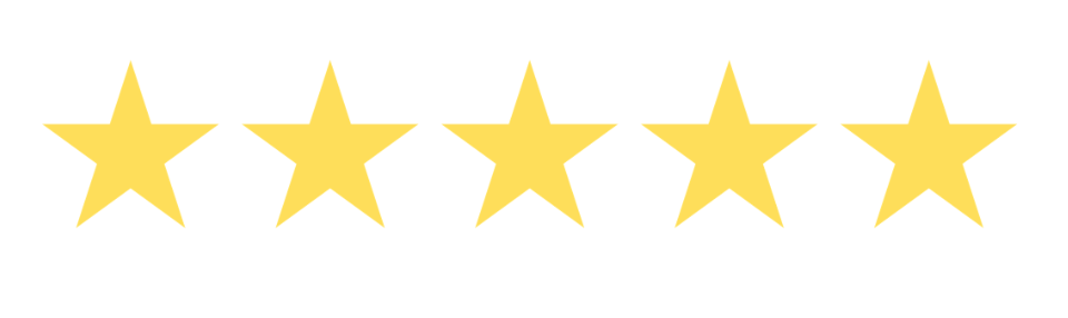 Five golden yellow stars arranged in a row representing a five-star rating graphic.