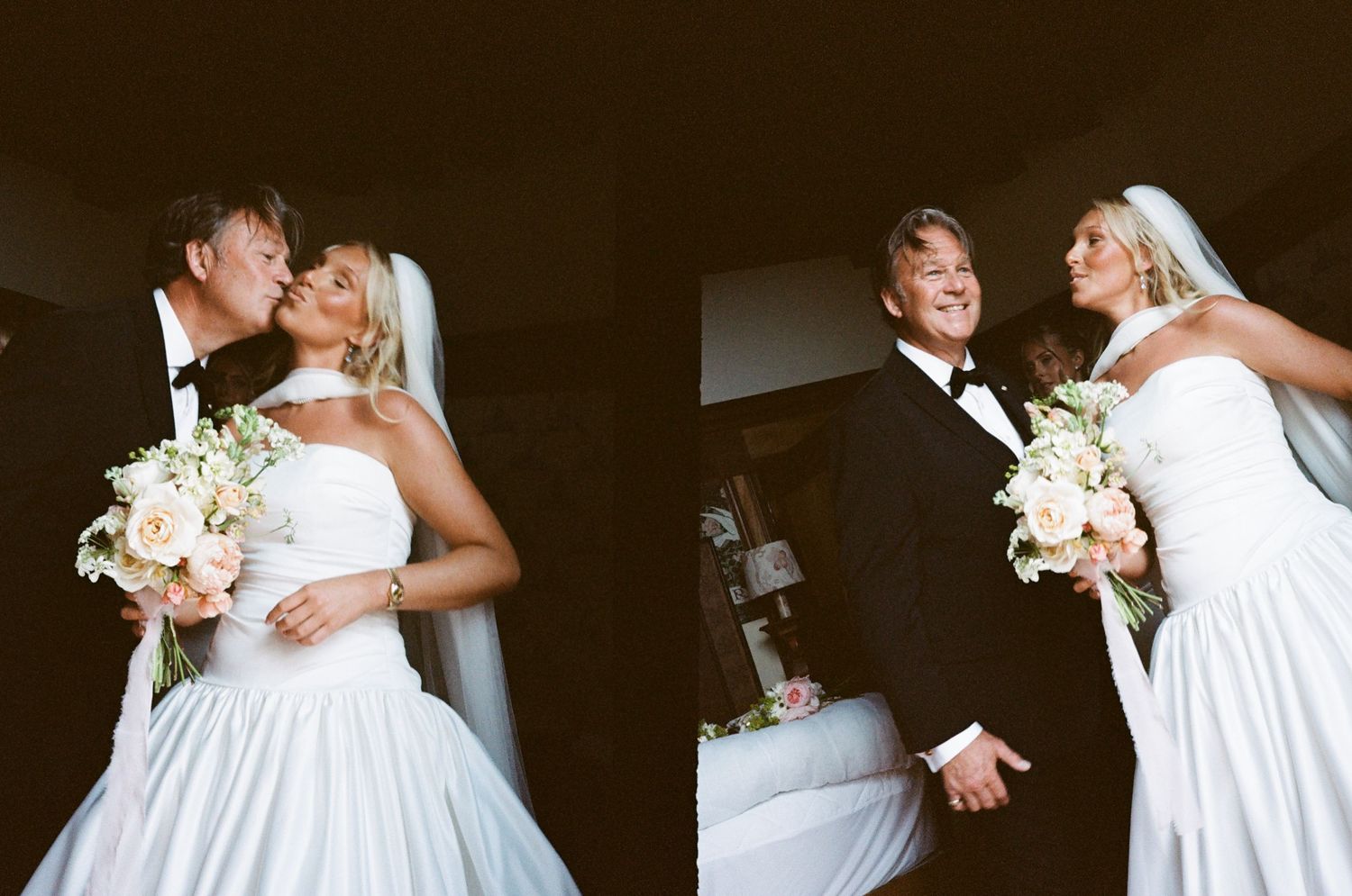 Candid wedding moments captured in bright white tones.