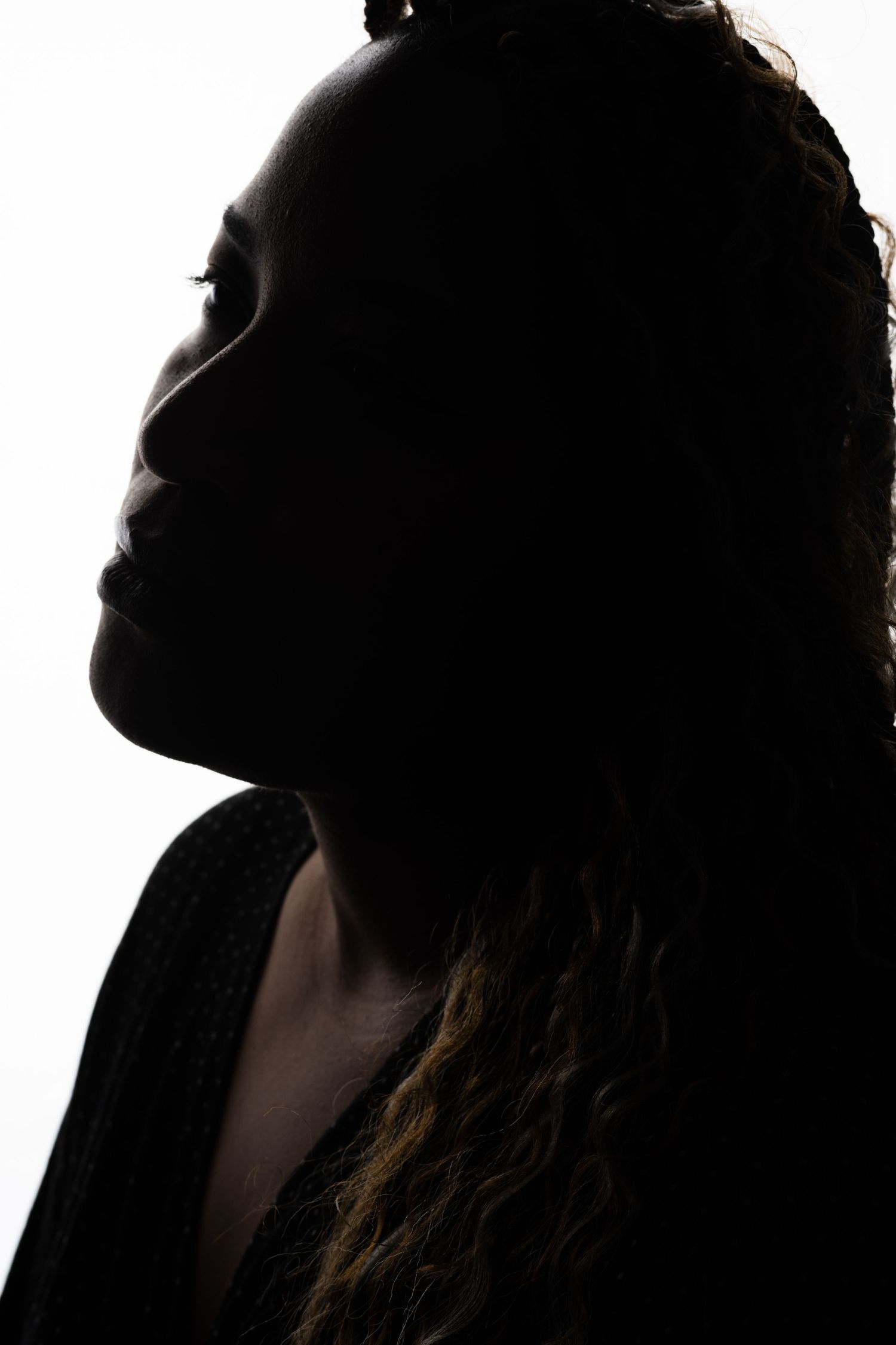 Artistic silhouette portraits showing dramatic side profiles against dark background.
