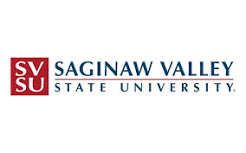 Saginaw Valley State University official logo with red SVSU initials and bold university name on white background.