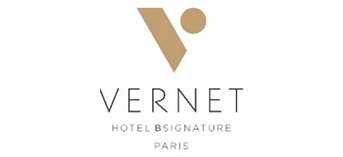 A collection of luxury brand logos including Vernet and Hotel Costes arranged in a horizontal line against a white background.