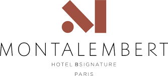 Montalembert Hotel logo in dark red text with a decorative line and 'Hotel B Signature Paris' tagline.