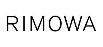A black and white logo for Rimowa luxury luggage brand displayed on a white background.