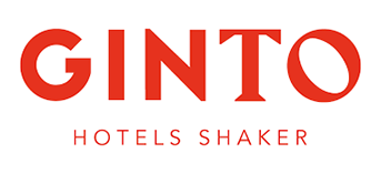 A red and white Ginto Ginto Hotels Shaker logo design on a white background.
