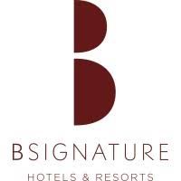 A dark burgundy colored letter B logo design for Bsignature Hotels and Resorts with minimalist typography.