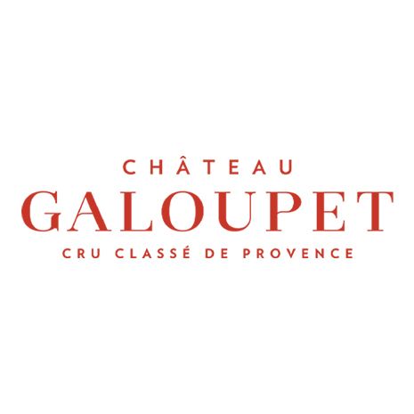 Red text logo for Chateau Galoupet Cru Classe de Provence wine estate against white background.