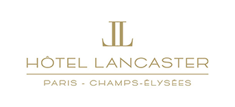 A luxurious hotel logo design featuring gold text for Lancaster and Hotel Lancaster Paris Champs-Elysees branding.