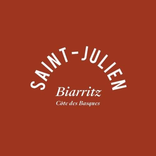 Rustic red-brown textured backgrounds with white text showing 'Biarritz' and 'Cote des Basques' locations in elegant typography.