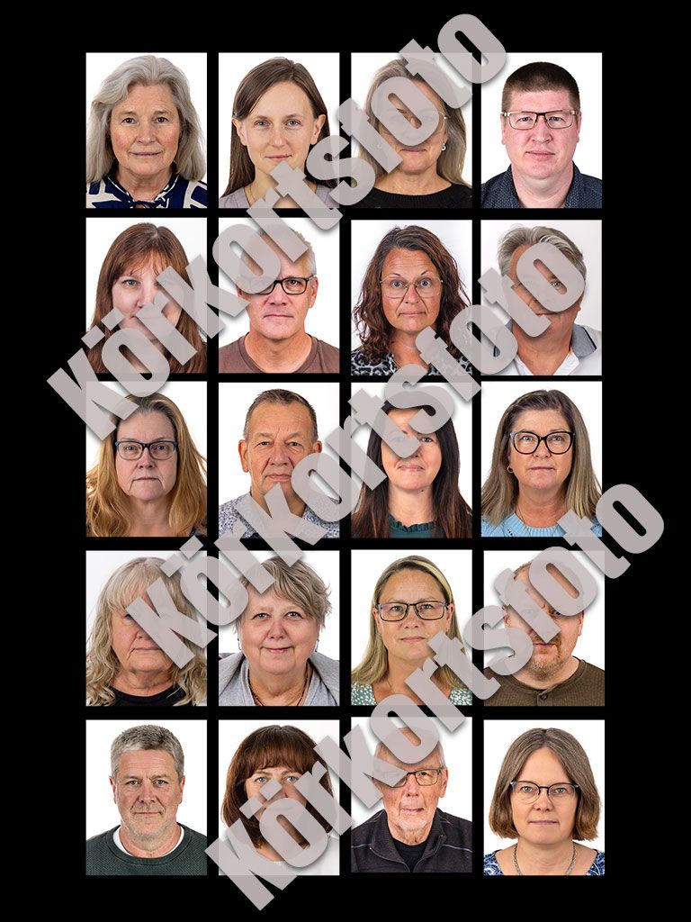 Körkortsfoto collage med många olika körkorts bilder.