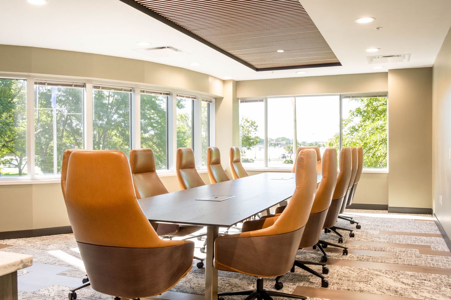 Modern office photographed for commercial real estate marketing.