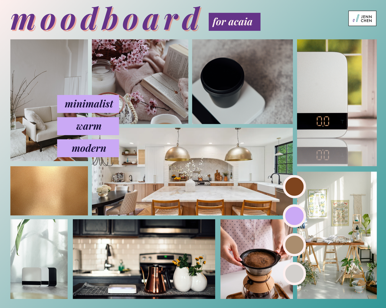 Modern minimalist moodboard featuring coffee, kitchen, and interior design elements in neutral tones.