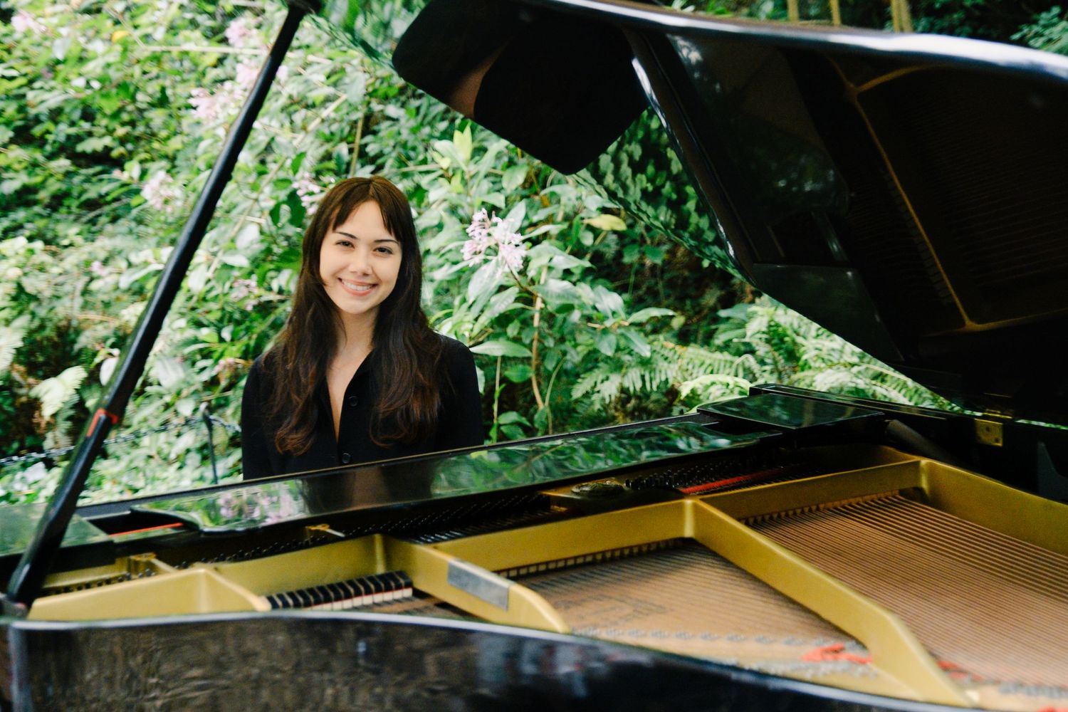 Outdoor headshot photography for a pianist in San Francisco Golden Gate Park. Creative portrait of an artist