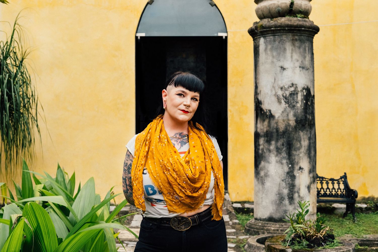Creative consultant's environmental and lifestyle portrait/headshot.  Yellow scarf for colorful professional personal branding photos.