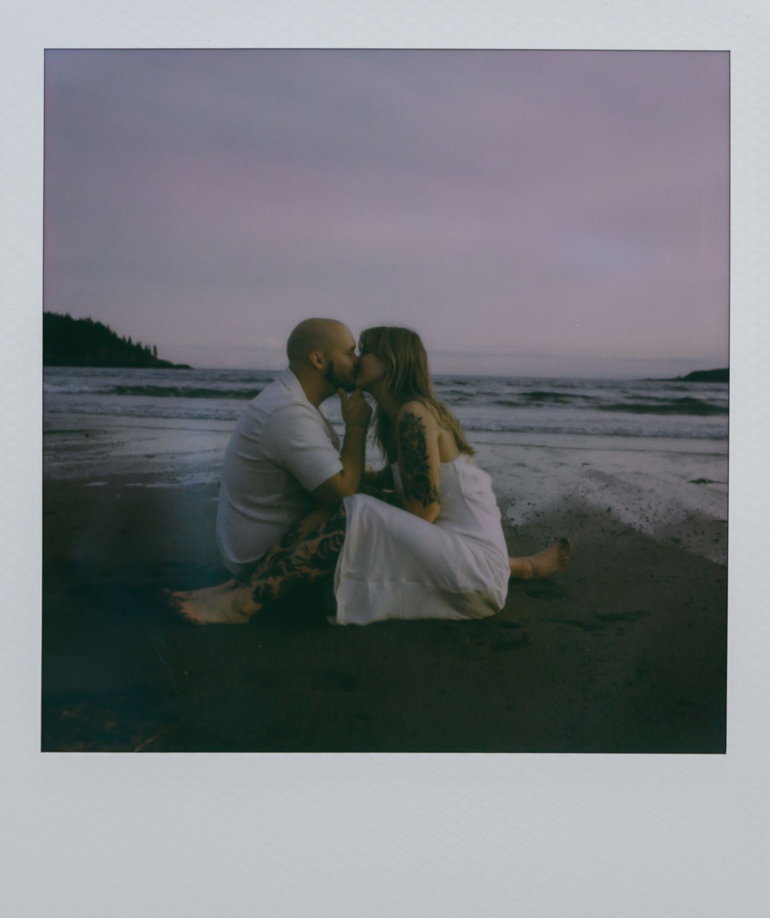 Polaroid photo of couple on beach, Analogue Photography, Saint John Film Wedding Photographer, New Brunswick Film Photographer