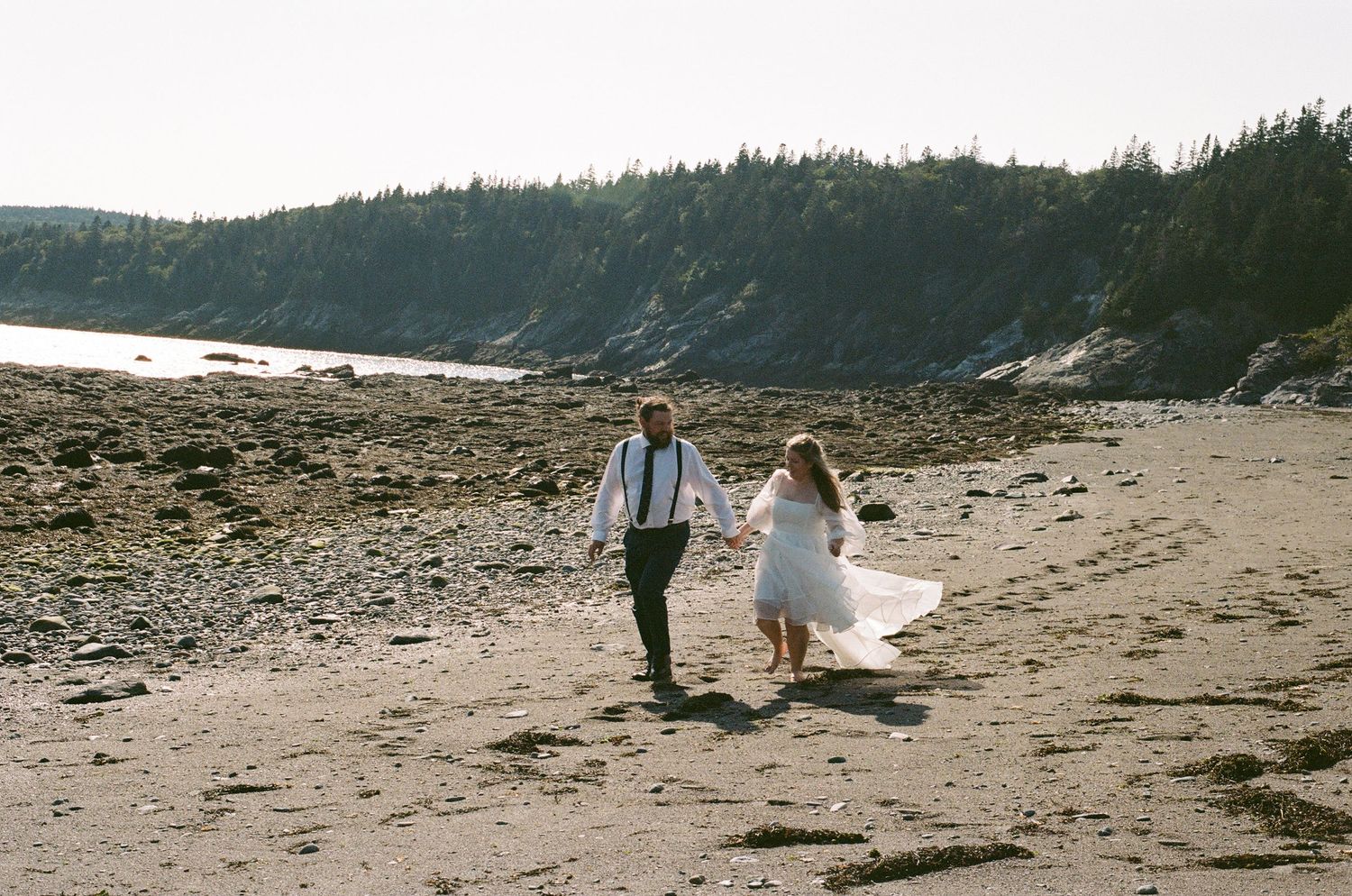 Bride and Groom on beach, taken on 35mm Film, Wedding Photography on film, New Brunswick, Saint John Film Wedding Photographer