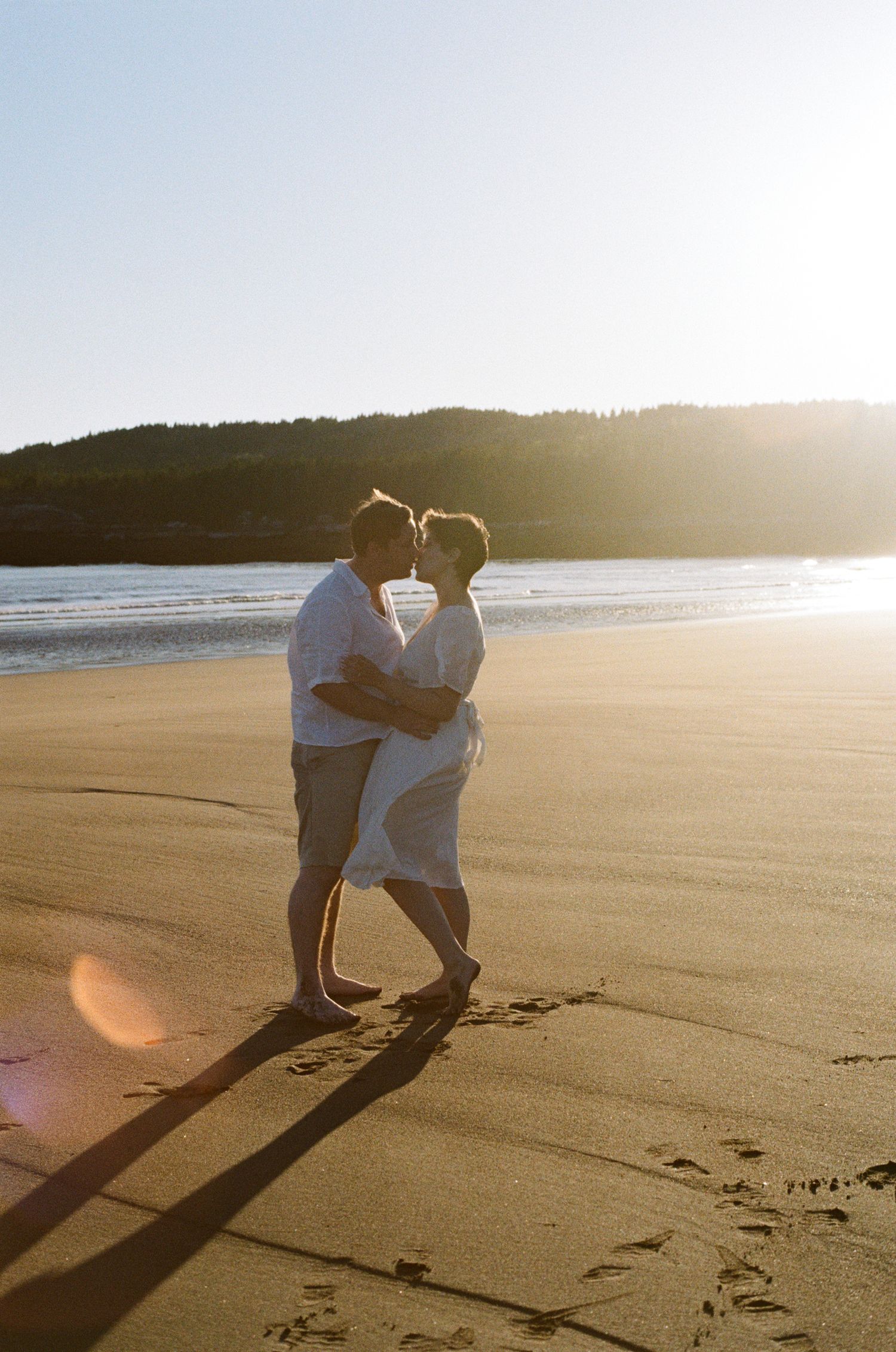 Couple at Mispec Beach, taken on 35mm Film, Engagement Photo Session on film, New Brunswick, Saint John Film Photographer