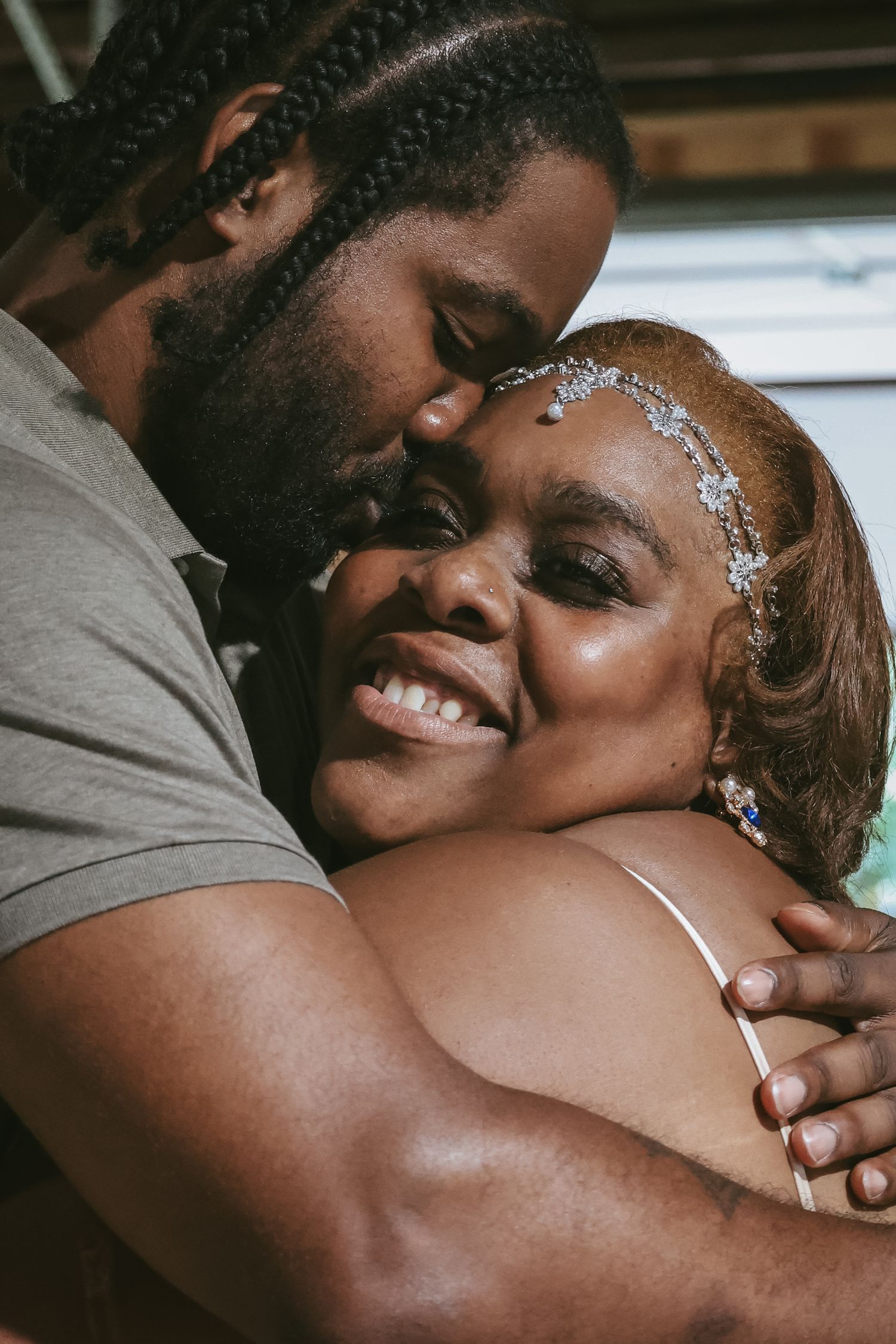 A romantic couple sharing intimate moments in a series of close-up photographs showing affection and connection.