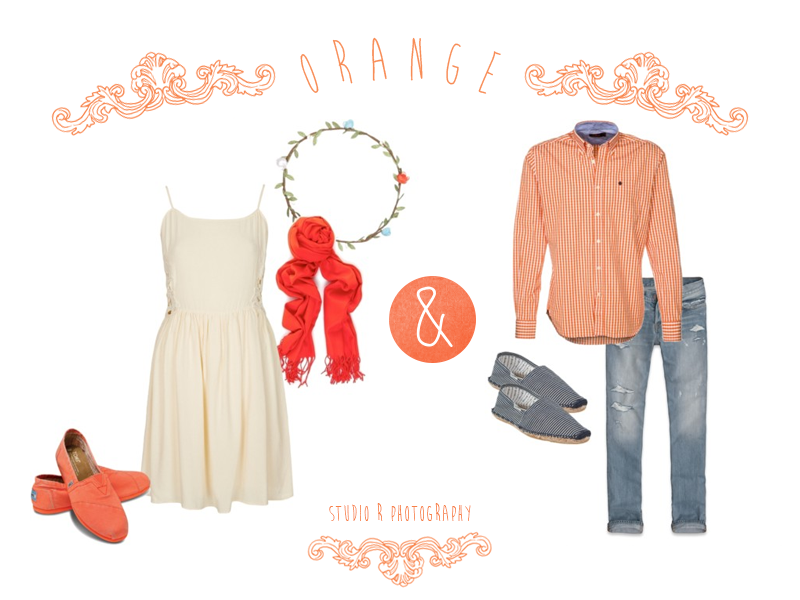 Style guide in coral and peach tones showing coordinated casual outfits with accessories.