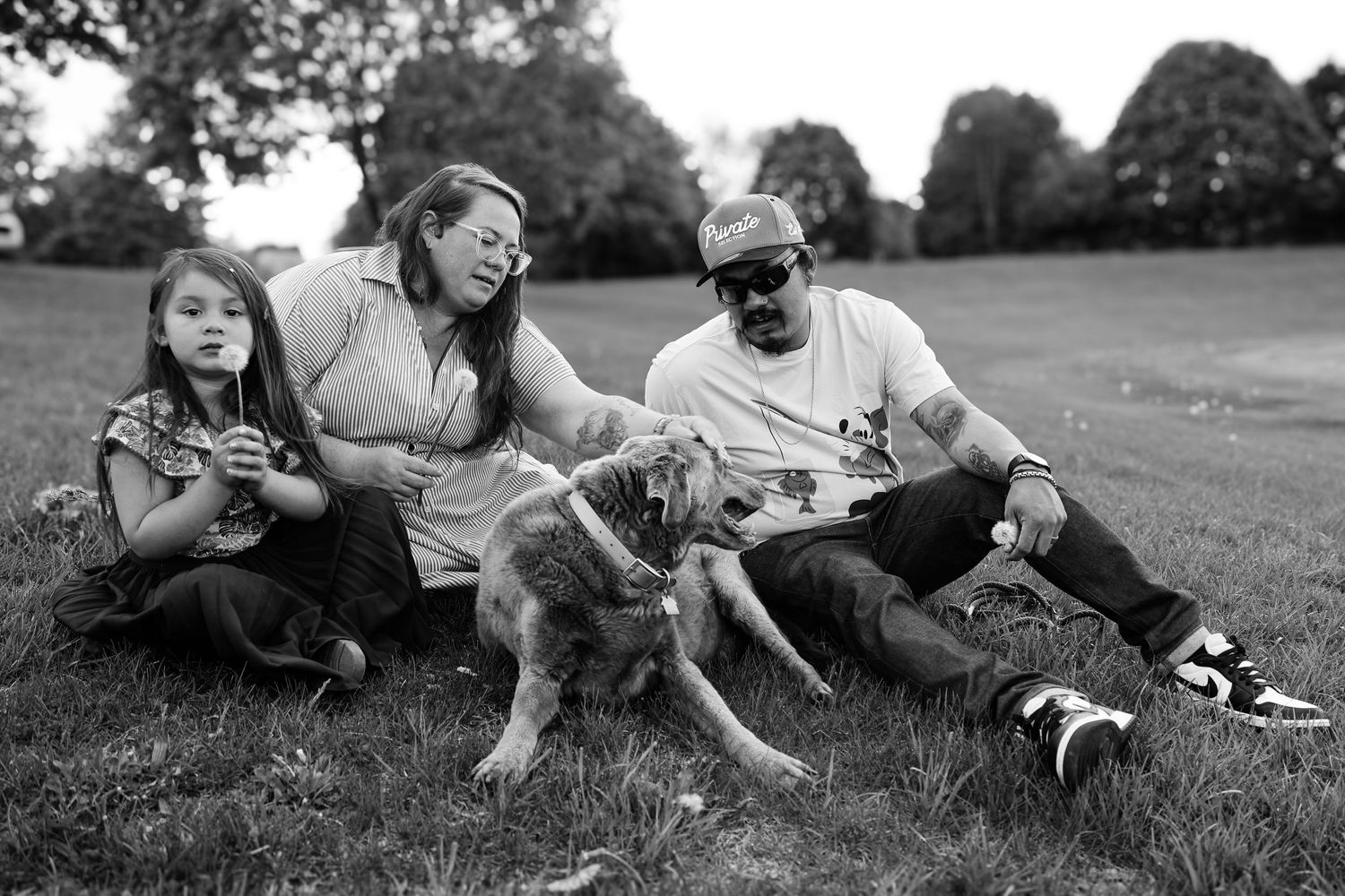 A group of people lying in grass while taking photos of something on the ground.