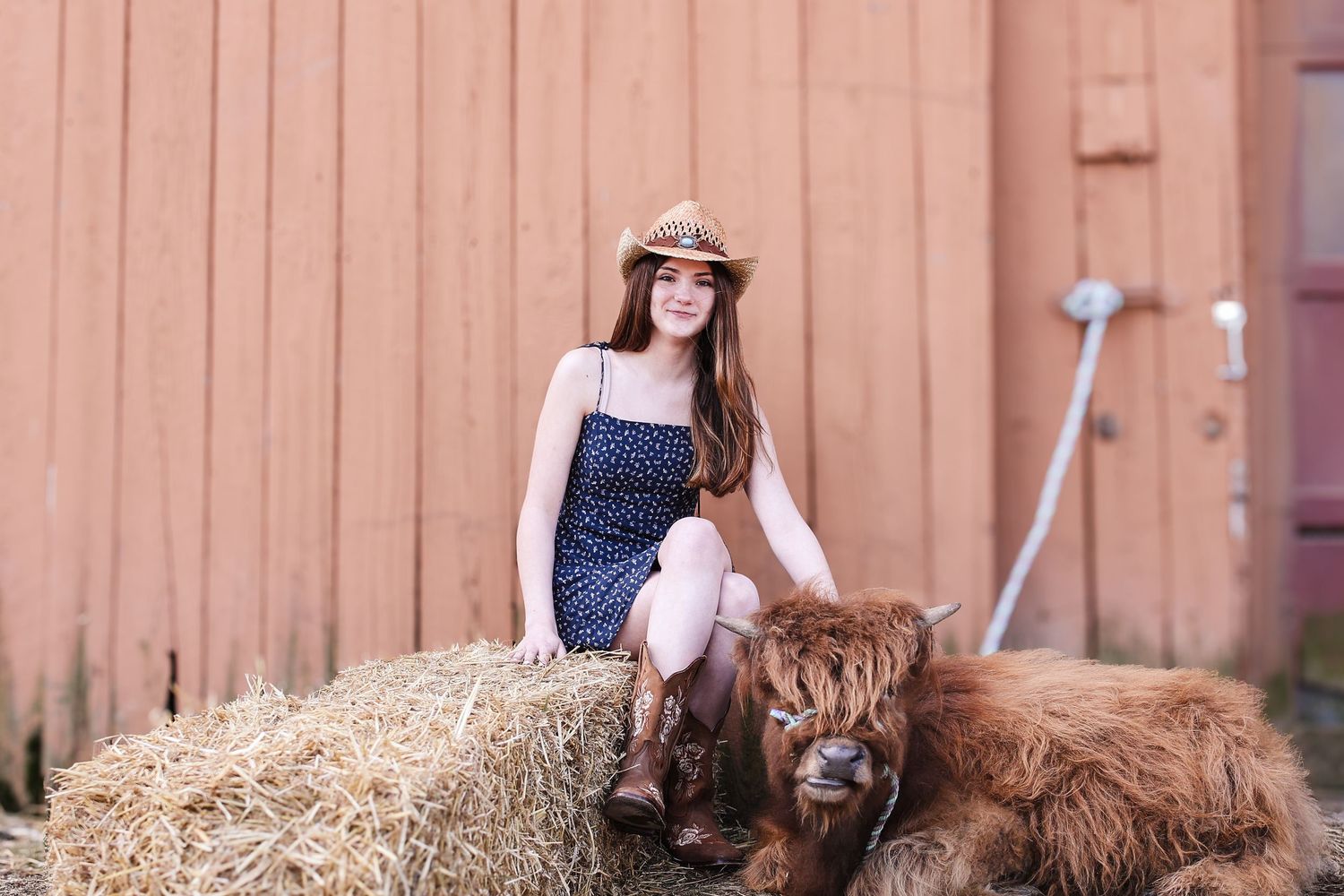 A rustic scene with hay bales and wooden fence in warm afternoon sunlight.