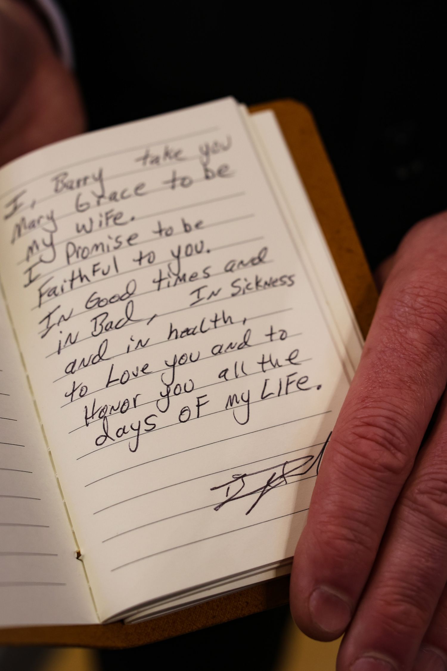 A series of handwritten notes on lined paper showing fragments of heartfelt personal messages.