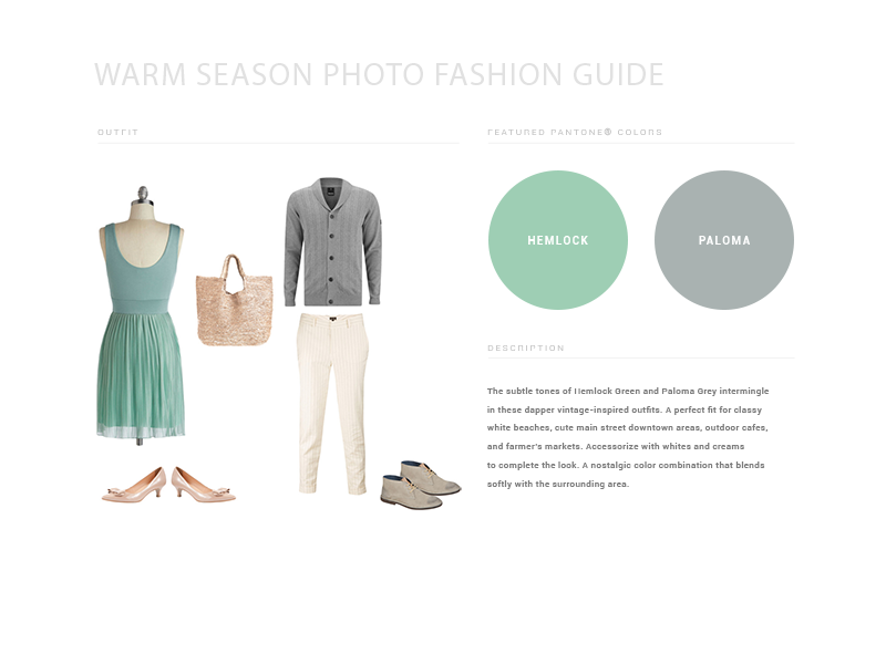 Mint green dress paired with gray cardigan and neutral accessories in a fashion guide layout.