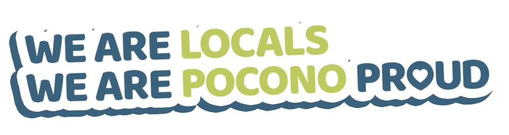 We Are Locals We Are Pocono Proud colorful text logo with teal and yellow-green typography.