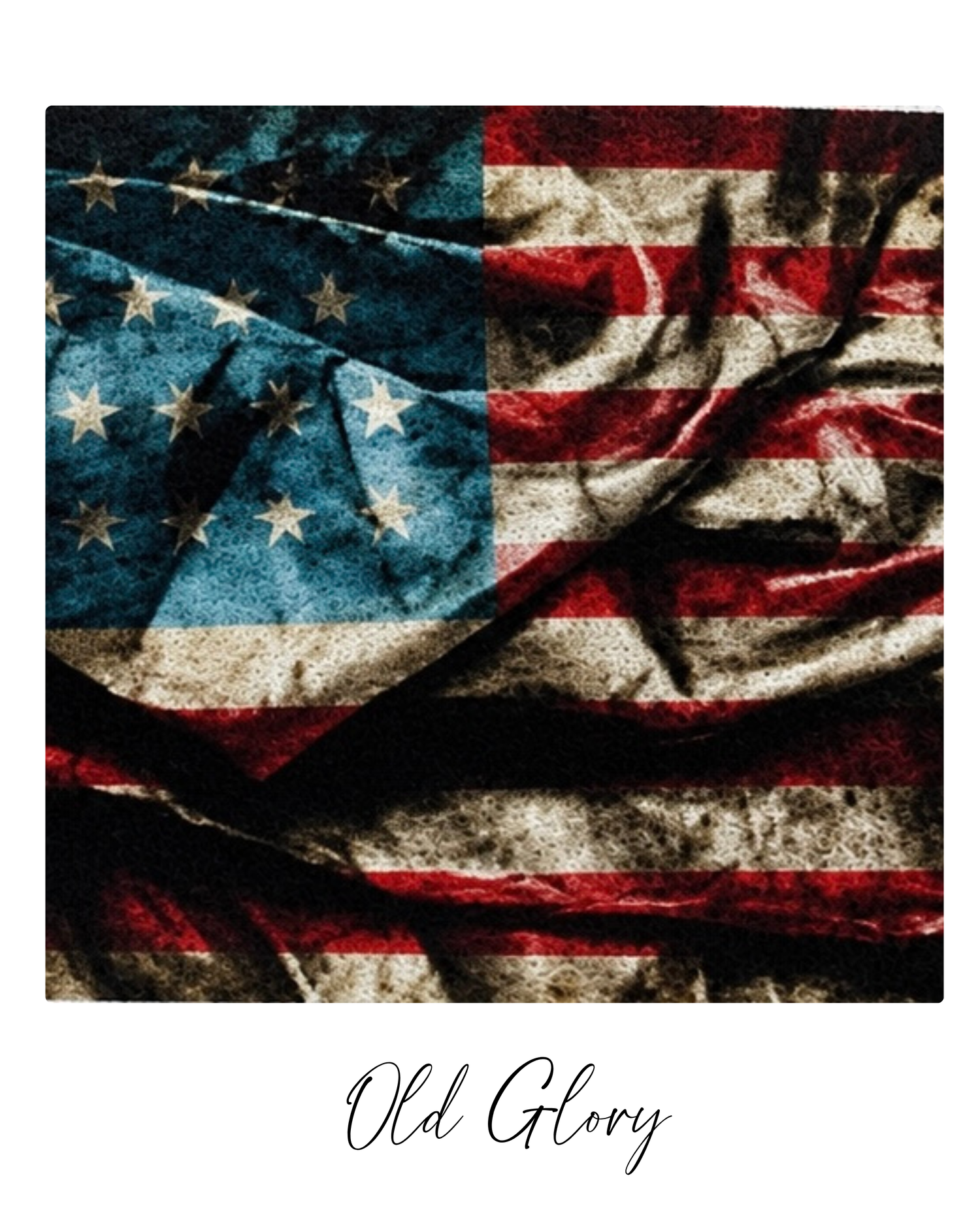 Vintage distressed American flag with rich red, white, and blue tones, titled Old Glory.