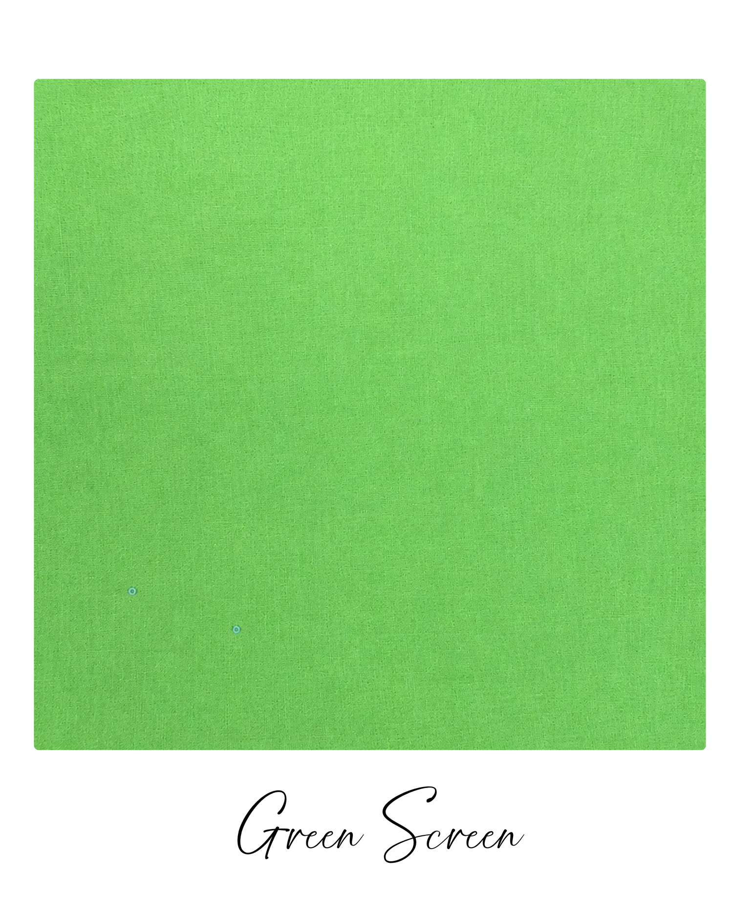 Bright green screen fabric swatch, vibrant chroma key green solid color textile sample for photography and video production.
