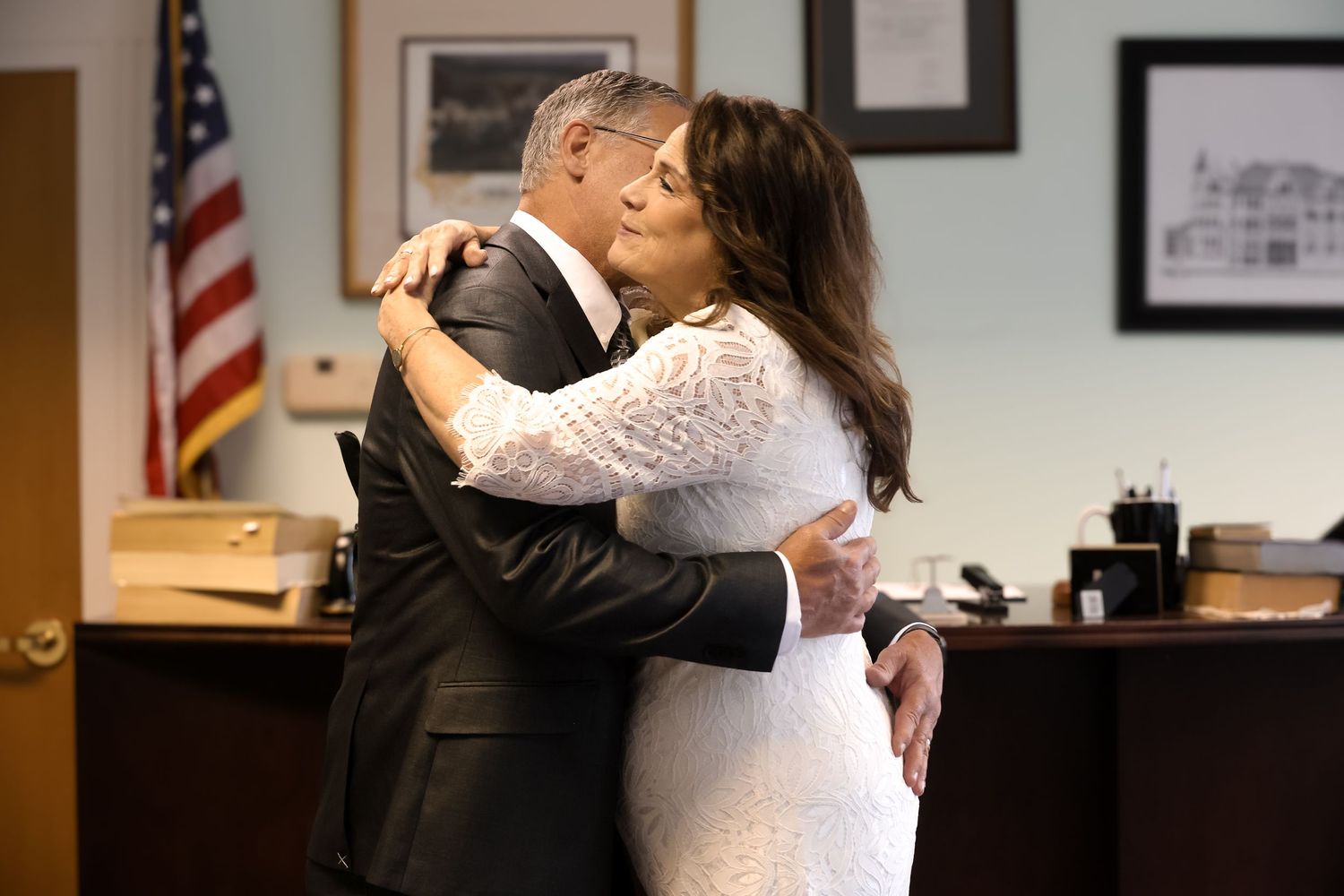 A series of four photos showing couples dancing together in formal attire at what appears to be an official event.