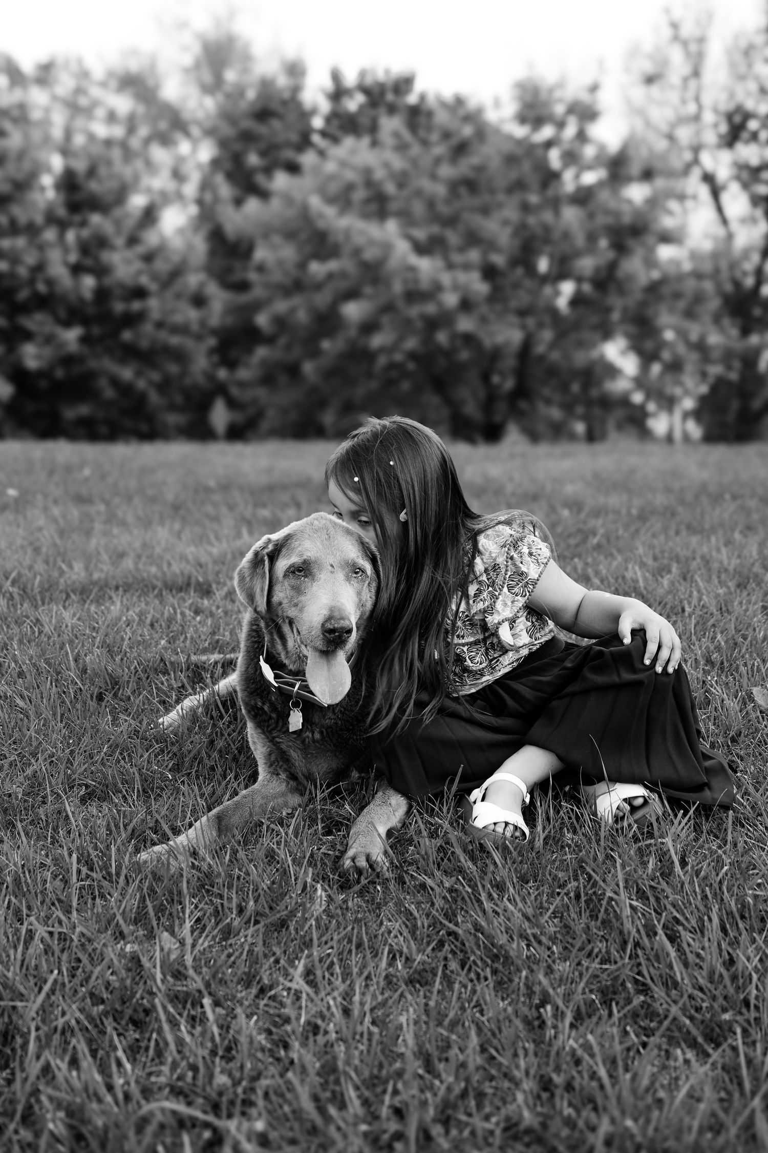Black and white photo series showing someone lying in grass with a dog in a relaxed, candid setting.