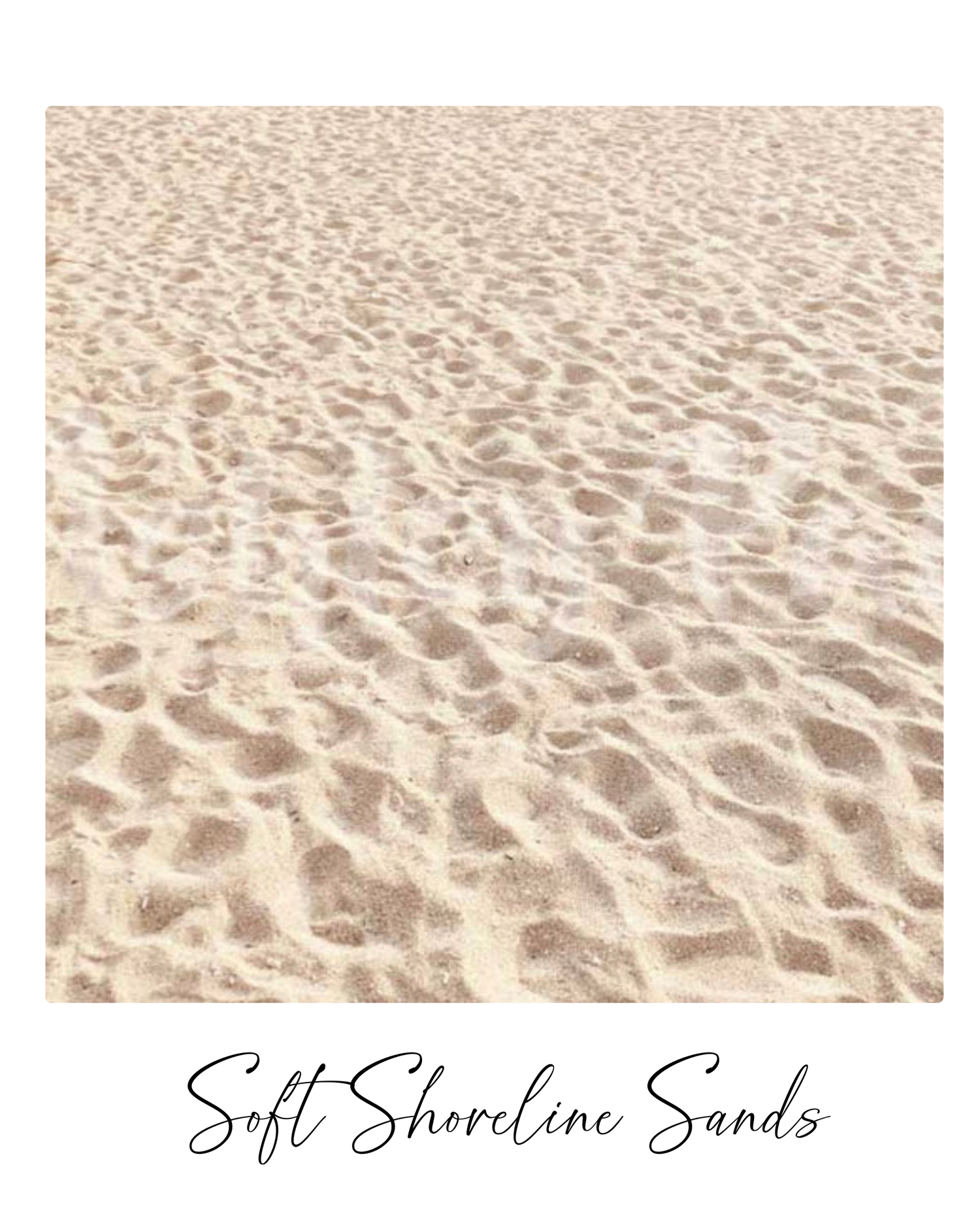 Aerial view of pristine sandy beach with rippling patterns formed by waves and wind at Soft Shoreline Sands.