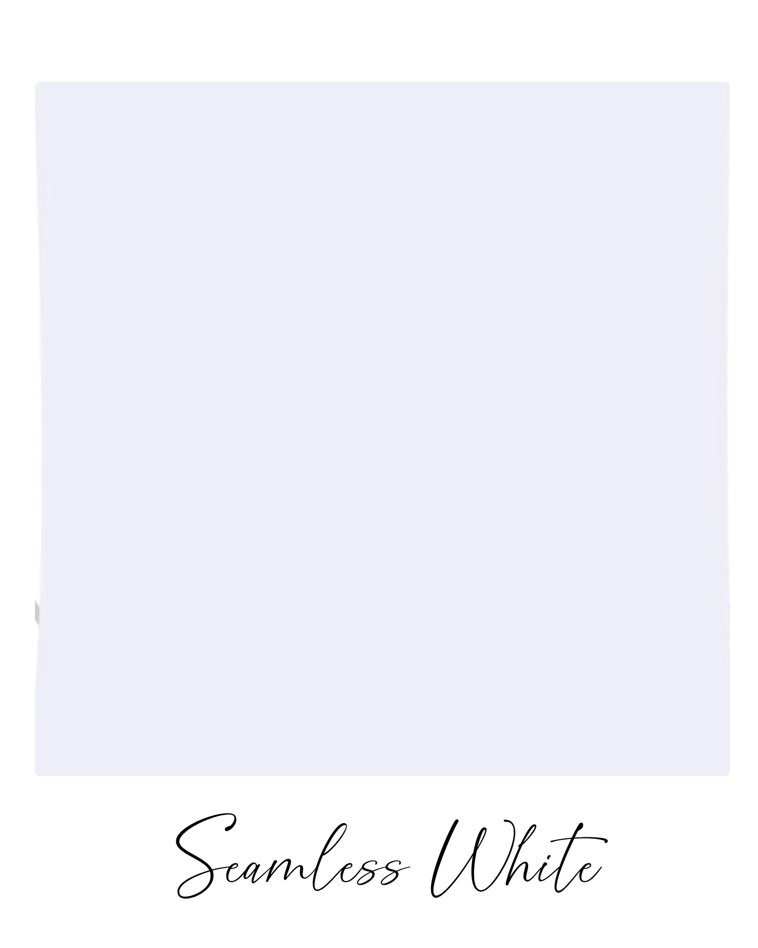 A solid light gray background with the text 'Seamless White' written in elegant cursive script at the bottom.