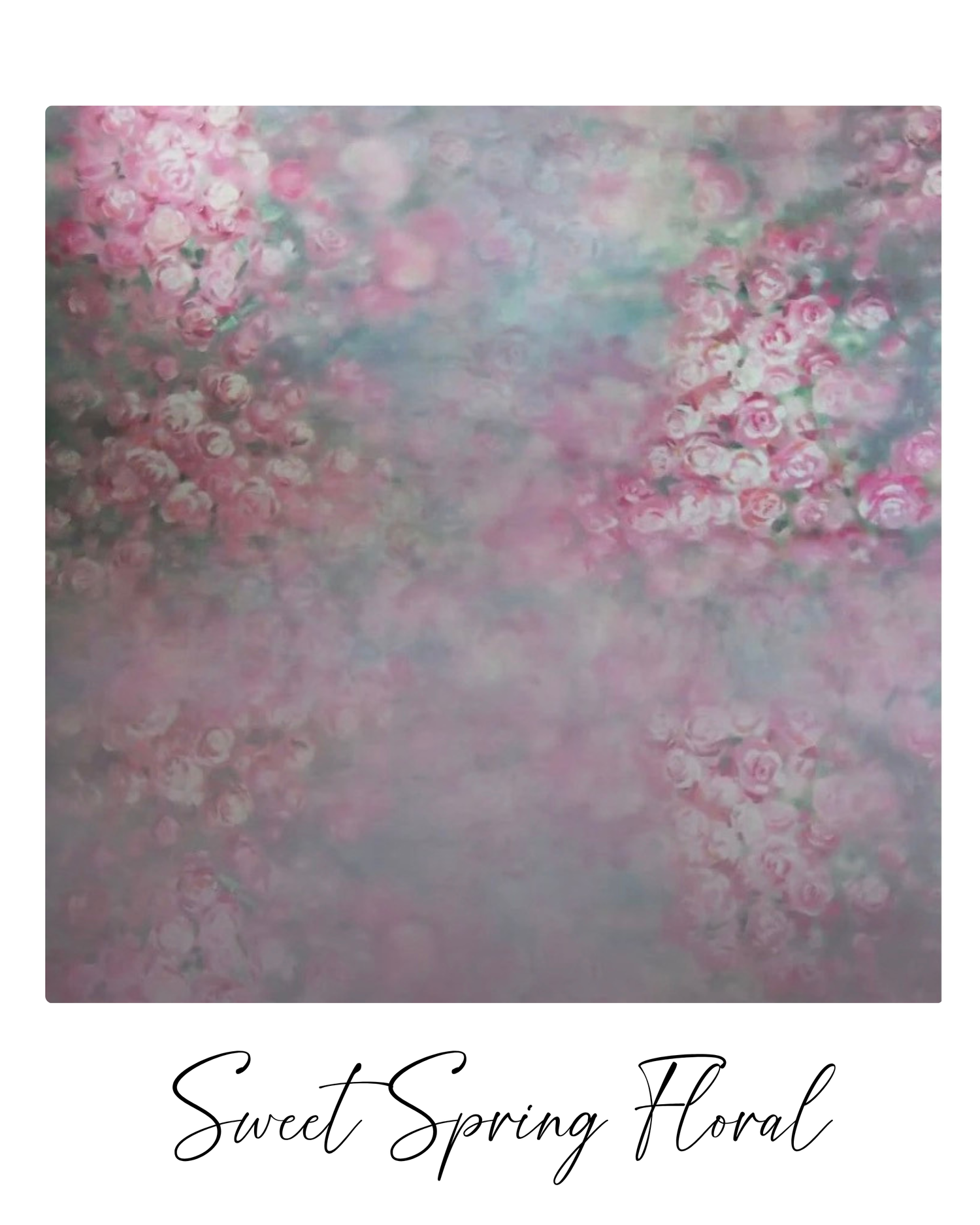A delicate pink cherry blossom pattern fades into a soft misty background creating a romantic spring floral backdrop.