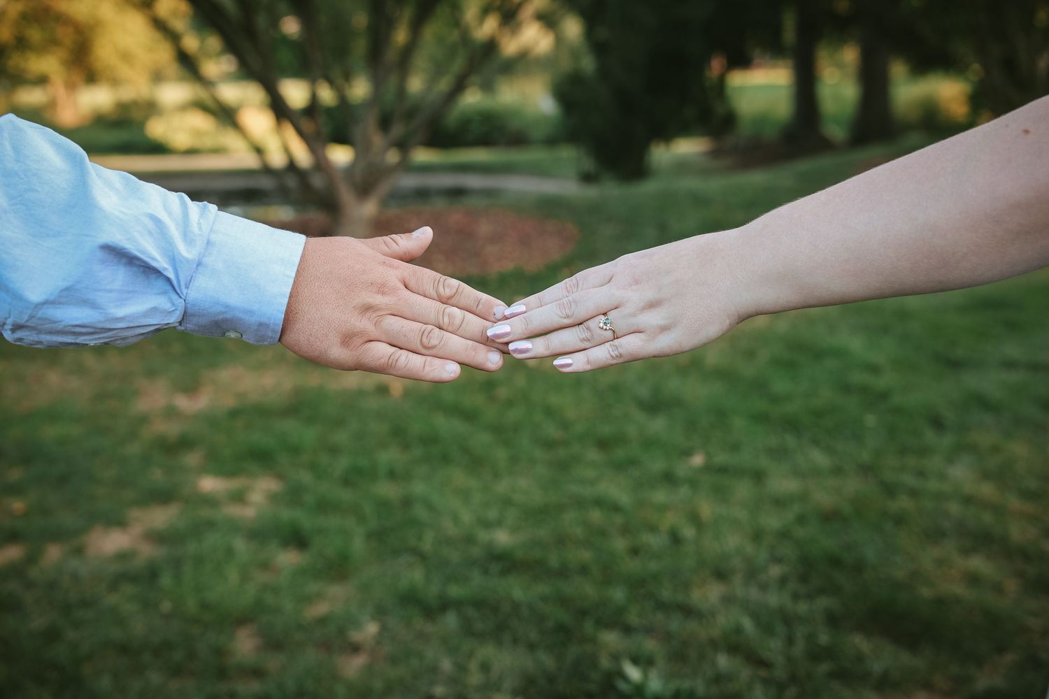 Hands reach out to each other across a sunny green lawn in a sequence of images showing connection and togetherness.