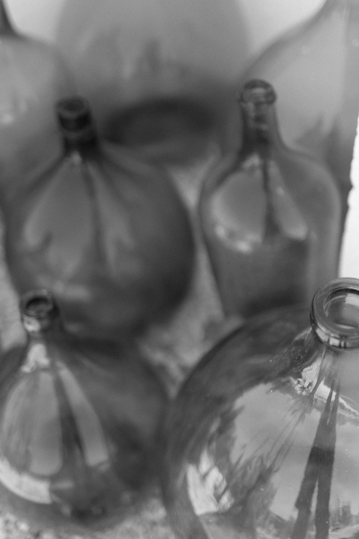 Blurred glass light bulbs in a soft focus artistic arrangement with muted colors and dreamy atmosphere.