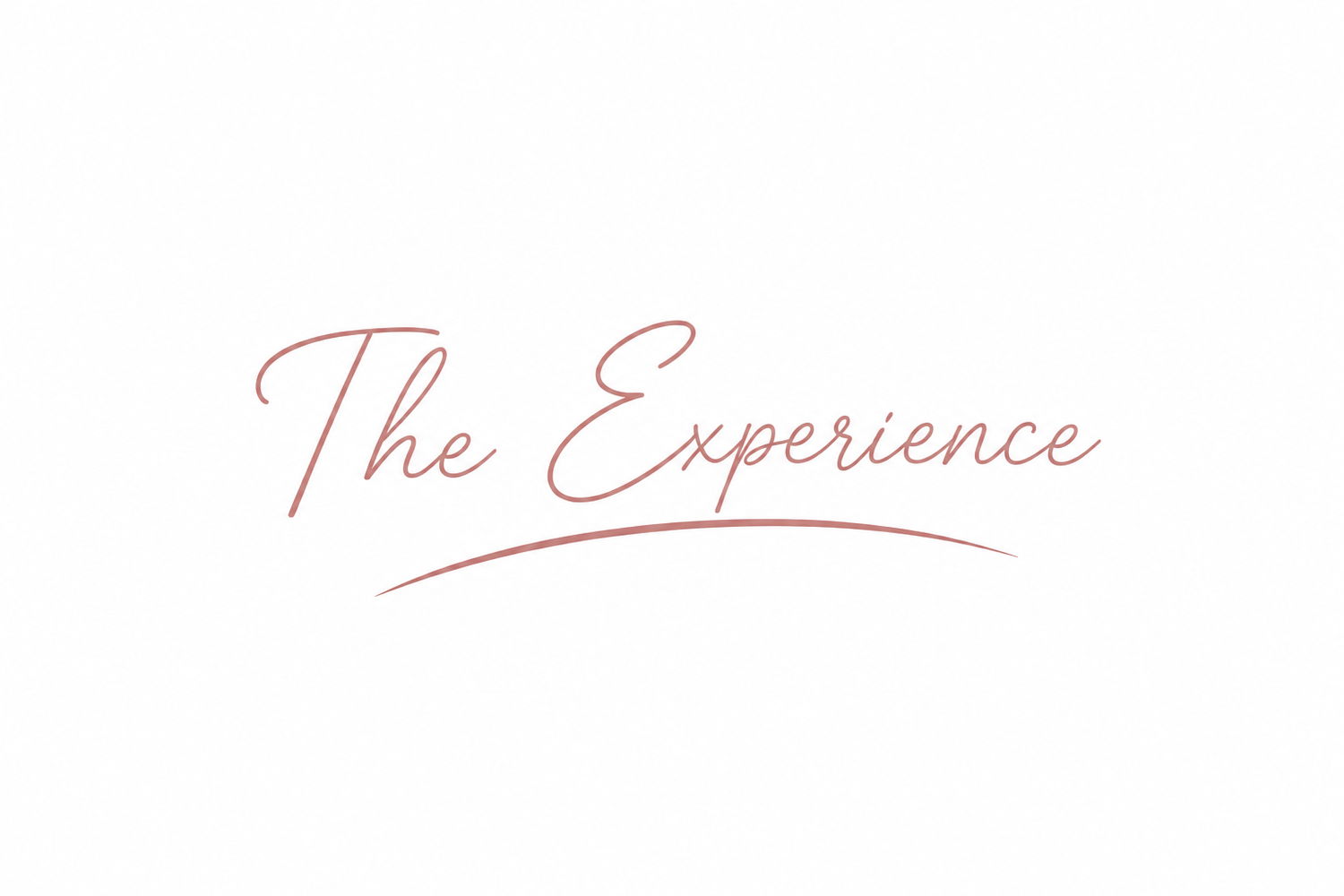 Elegant cursive script logo reading The Experience in soft red on a white background.