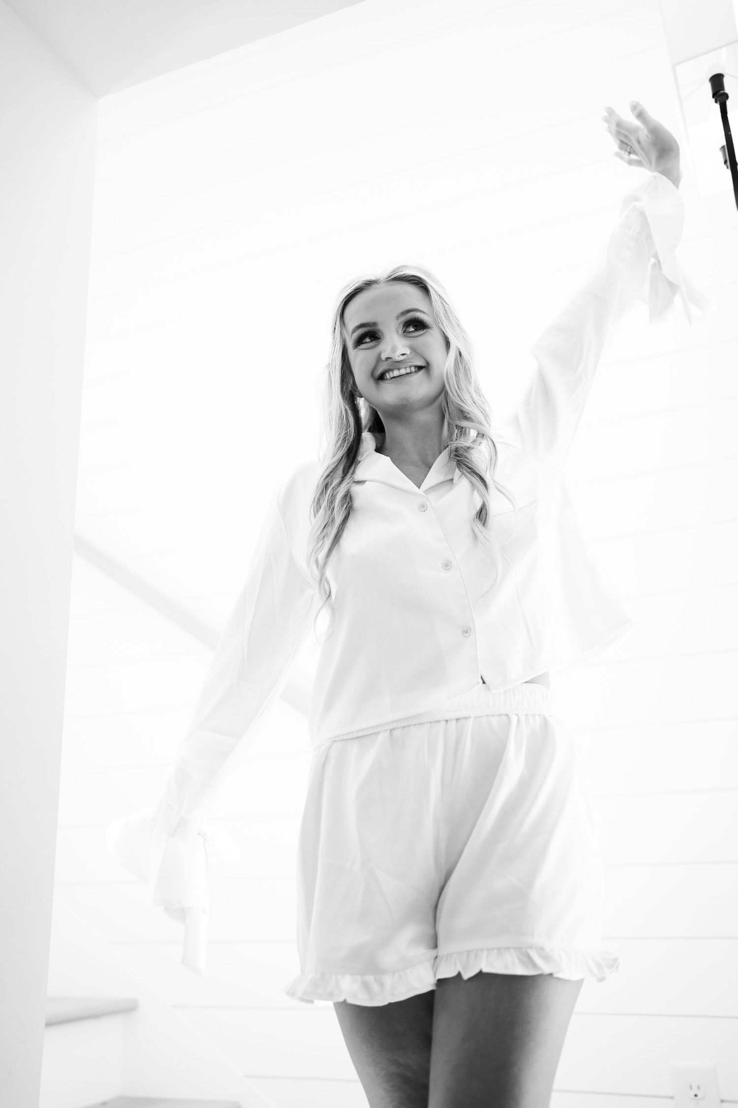 Series of joyful moments captured in bright white studio setting.